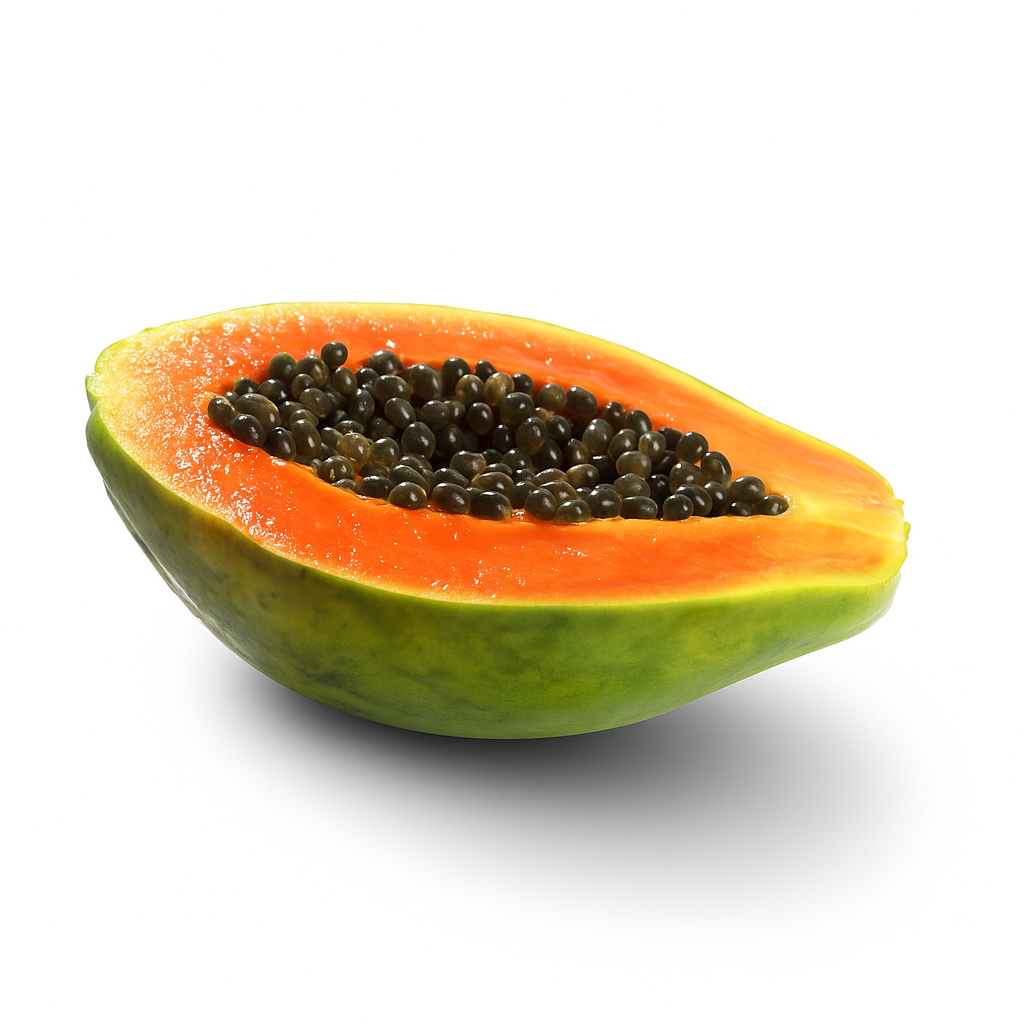 Papaya madura cortada con pulpa anaranjada